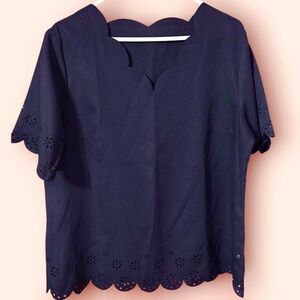 Navy Scalloped Blouse